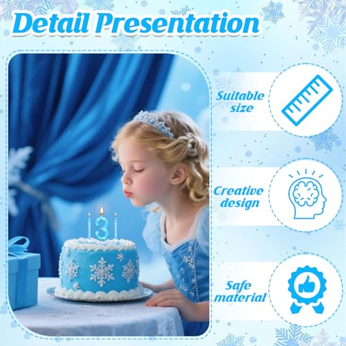 ホワイトとブルーのアナと雪の女王をテーマにしたパーティー誕生日キャンドル13個セット - ブルーナンバーキャンドル 雪の結晶をテーマにした装飾、ガールズパーティー用品(番号3) [3]