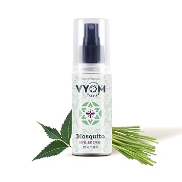 Vyom India Natural Mosquito Repellent Spray 100 ml | 100% Plant-Based, DEET-Free | Citronella & Lemongrass Oil | Child & Pet Safe, Organic Room Spray - image, photos