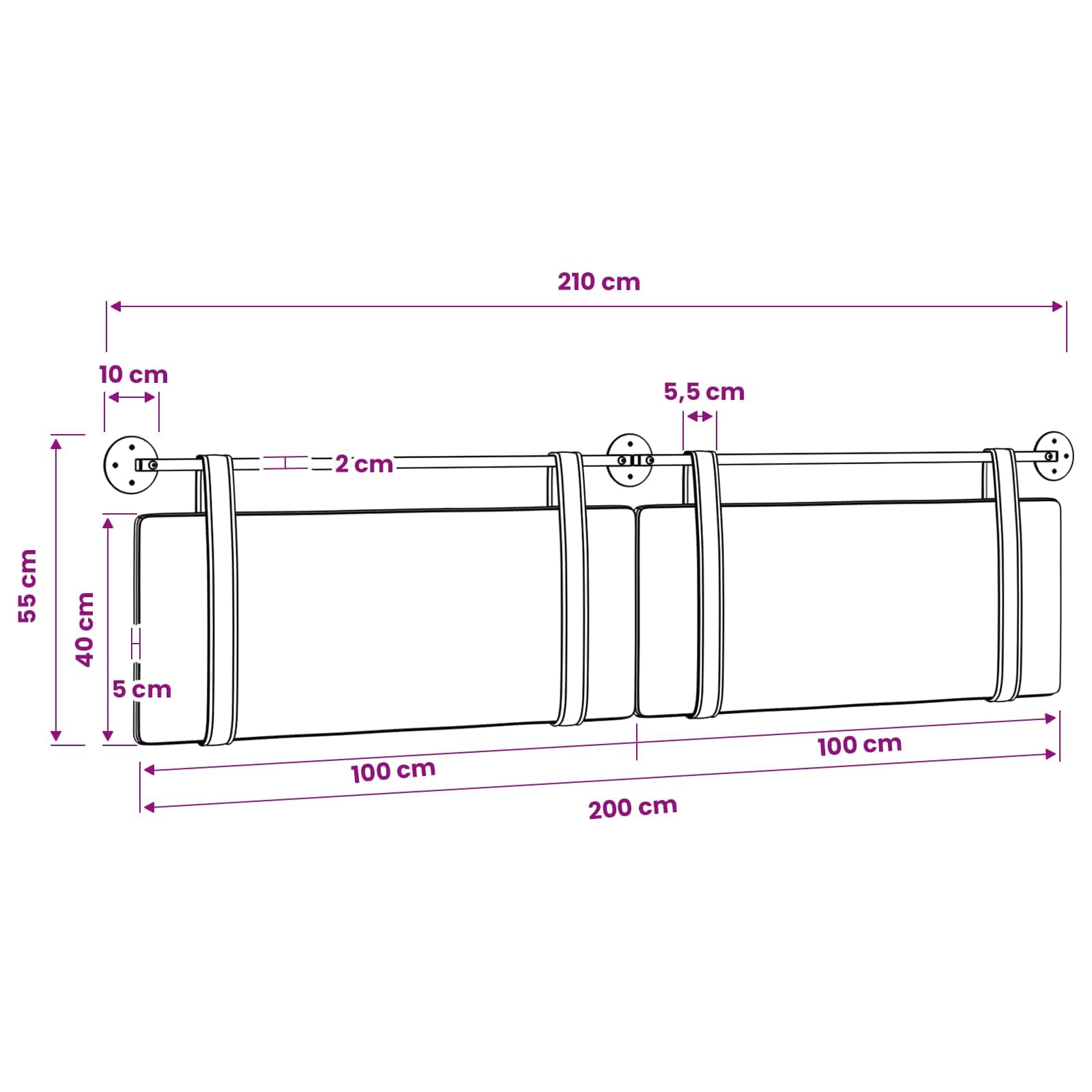 Cabecero colgante de tela gris claro, 210 x 55 x 5 cm, juego de 2 unidades con montaje en pared, cabecero tapizado suave para dormitorio, habitación de invitados, cama doble y cama individual