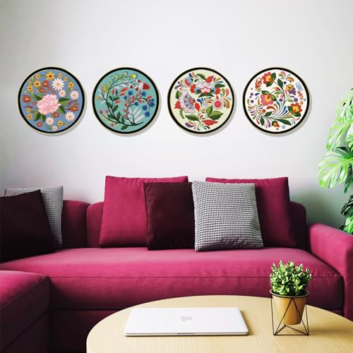 Image of FREEBLOSS 4 Set 8'' Beginners Embroidery Kit Artistic Flower Patterns Embroidery Starter Kit with Instructions Include Embroidery Fabric Embroidery Hoops and Threads for Hanging Decor