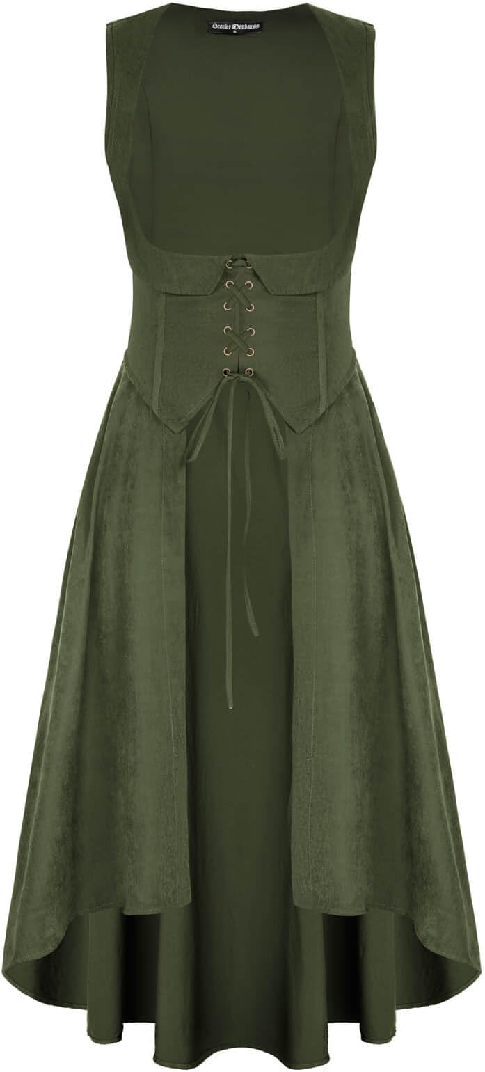 SCARLRT DARKNESS Women Renaissance Costume Underbust Pirate Peasant High Low Dress with Pockets