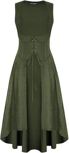 SCARLRT DARKNESS Women Renaissance Costume Underbust Pirate Peasant High Low Dress with Pockets