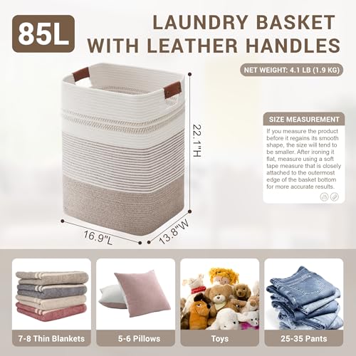 85L-Tall-Woven-Laundry-Basket-Hamper-with-Leather-HandlesBrown-collapsible-wicker-hamper-storage-for-dirty-clothes-toys-blankets-gifts-living-room-bedroom-bathroom-17x14x22