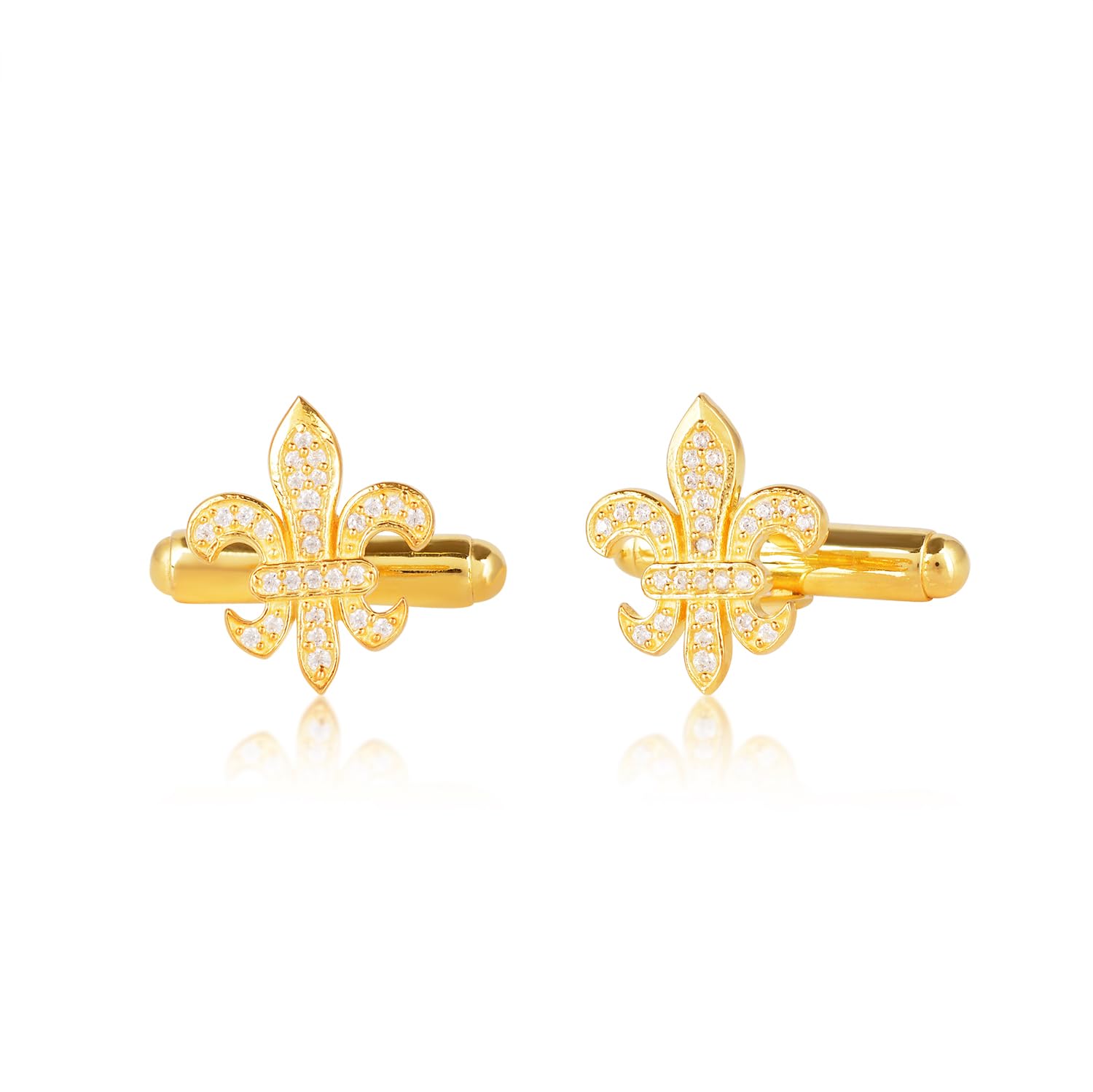 Gem O World Fleur De Lis Cufflink For Men, Studded With American Diamond Statement Styling 925 Sterling Silver Accessory For Him