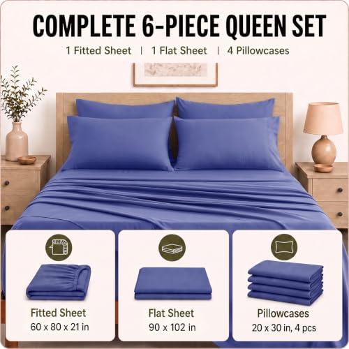 Image of CozyLux 6-Piece Queen Sheet Set, Fits 18-21 Inch Mattresses, Oeko-TEX