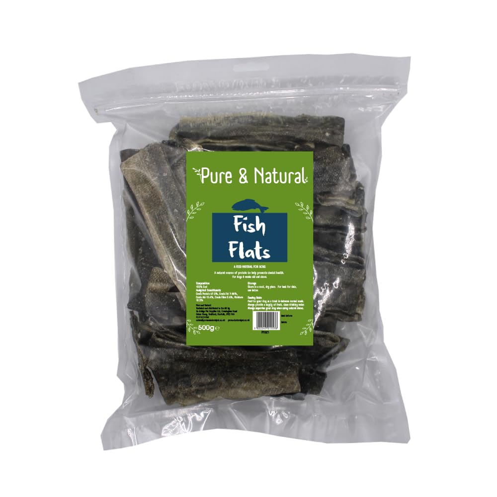 Pure & Natural Whitefish Flats 500g, 100% Air Dried Fish Skins for Dogs 500g, Grain Free Dog Treats and Natural Dog Chews with Omega 3 for Dogs