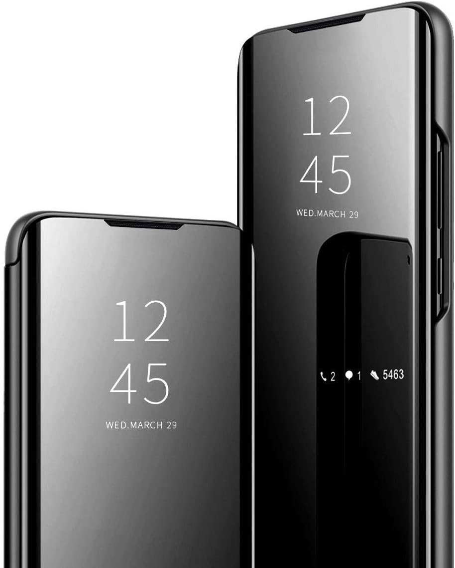 ZETCASE Samsung Galaxy Note 5 Poly Carbonate Leather Stand Mirror Flip Case Cover Compatible with Samsung Galaxy Note 5, Clear View Black