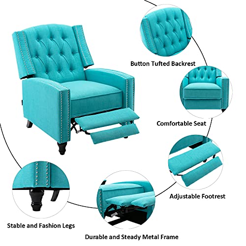 Altrobene Fabric Push Back Recliner Chair Mid Century Tufted Single Comfy Reading Sofa Chair For Living Room/Bedroom/Home Theatre, Caribbean Blue #TOP2