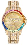 Fanmis Roman Numeral Gold Plated Metal Nylon Link Analog Disply Watch - Blue