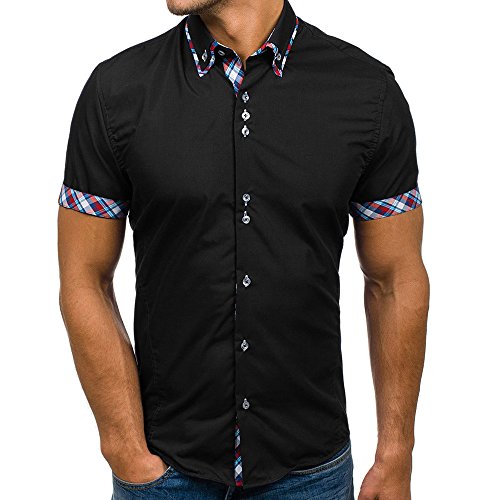 Camisas Hombre de Manga Corta de Verano Cuello Doble Slim Patchwork Manga Corta Camiseta Blusa Top s Camisetas Hombre Slim Fit