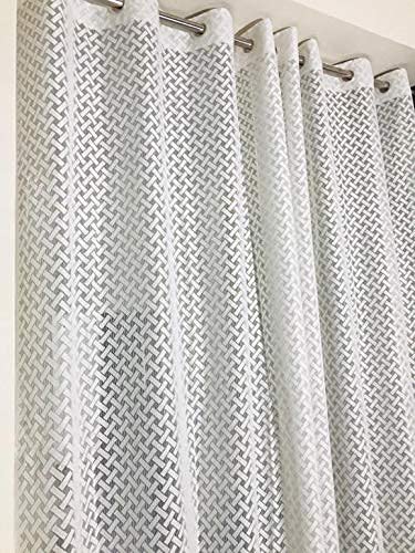 Image of Honger Polyester Beautiful Decorated Net Tissue Pack of 2 Pecs Curtains for White Cross Design Net Curtains for 4 x 7 Feet Door Curtains for Home || Living Room Net Curtains