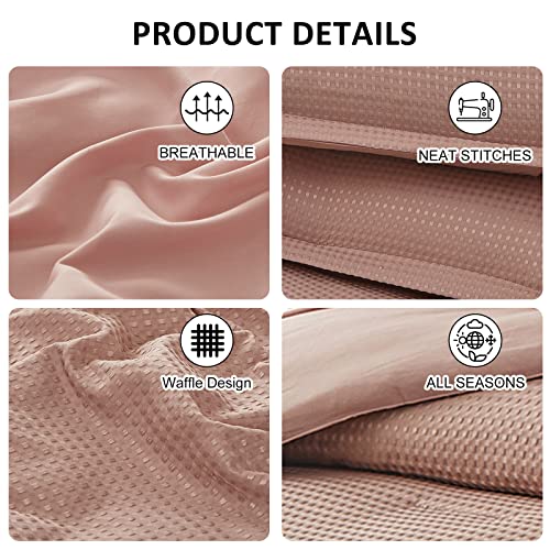Luxudecor Blush Pink Comforter Set King Waffle Weave Blush Comforter Cozy Bedding Set Soft Fluffy Tufted Bed Comforter Down Alternative Microfiber 7 Pieces Bed In A Bag For All Season #TOP3
