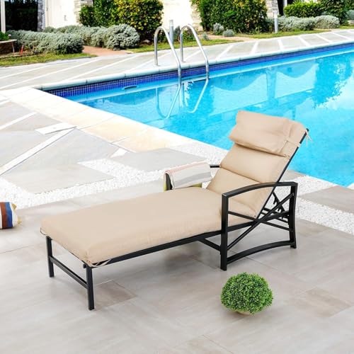 Image of LOKATSE Home Outdoor Adjustable Chaise Patio Steel Furniture Metal Lounge Chair with Cushion