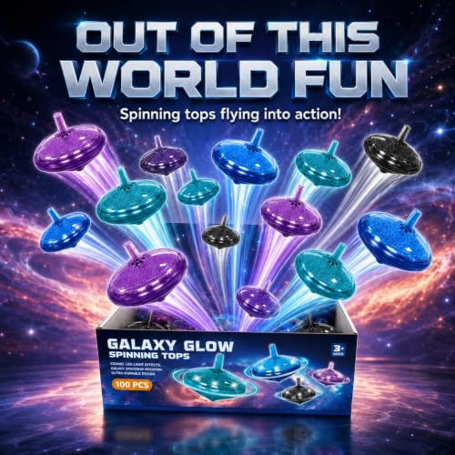 Image of LED Flashing Spinning Tops for Kids, Bulk Party Favors and Classroom Prizes (Galaxy - 100 Piece)