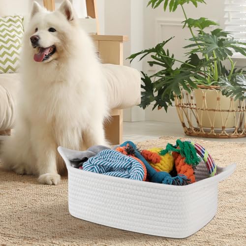 Image of OIAHOMY 7L Woven Basket, Gift Basket Empty with Gift Bags and Ribbons, Rope Baskets for Baby Showers, Storage Baskets with Handles for Nursery, Pet Toy Organizer - White