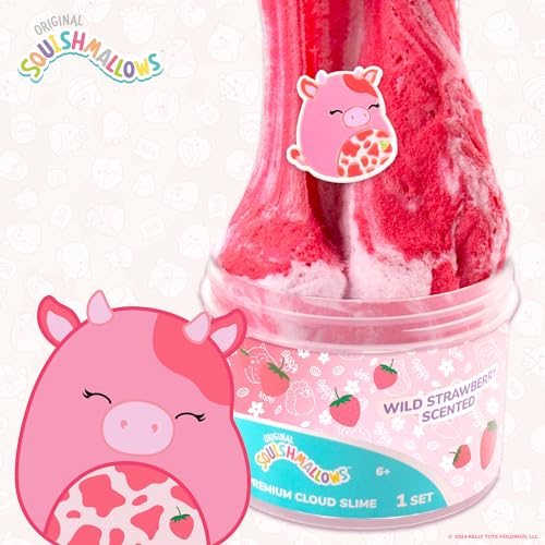 Image of Original Squishmallows Calynda The Cow Premium Cloud, 8 oz. Strawberry Scented with 3 Fun Add Ins, Great 6 Year Old Toys, Super Soft Sludge Toy
