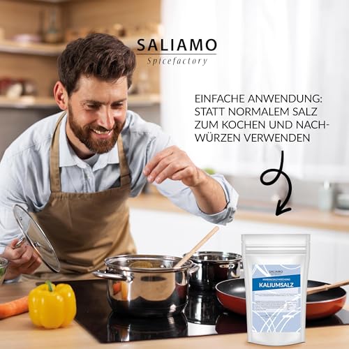 Saliamo | Kaliumsalz Mischung - 450 g - 35% Kaliumchlorid & 0,3% Magnesiumchlorid, Natriumarm - Kalium trägt zur Aufrechterhaltung eines normalen Blutdrucks bei
