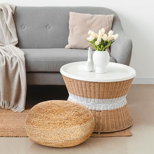 Decor Therapy Round Pouf Ottoman Footrest, Natural Jute Woven, Boho Pouf, Bohemian Style Casual Seating for Living Room, Bedroom, Patio Decor 19"x 19"x 10.5" - Image 3