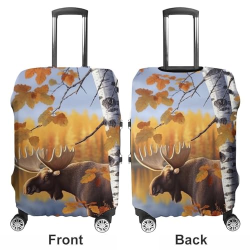 Travel Luggage Cover Elastic Suitcase Protector Anti-Scratch Washable Fall Birch Leaves Elk Luggage Sleeve Tsa Approved Carry on Covers Baggage Cover Fits 18-32 Inch Luggages3