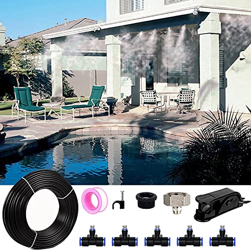 Sschkj Outdoor Misters Cooling System Misting Kit Irrigation Plants 16.4Ft Misting Line, 5 Mist Nozzles, 3/4" Brass Adapter For Outside Patio Portable Water Mist Hose For Garden, Backyard #TOP30