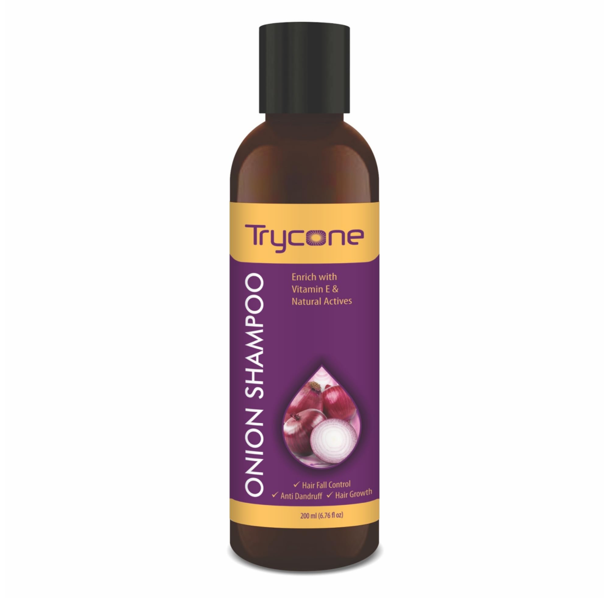 Trycone Onion Hair Fall Shampoo for Hair Growth & Hair Fall Control, with Onion Oil and Natural Actives also Paraben, SLS and Mineral Oil free - 200 ml