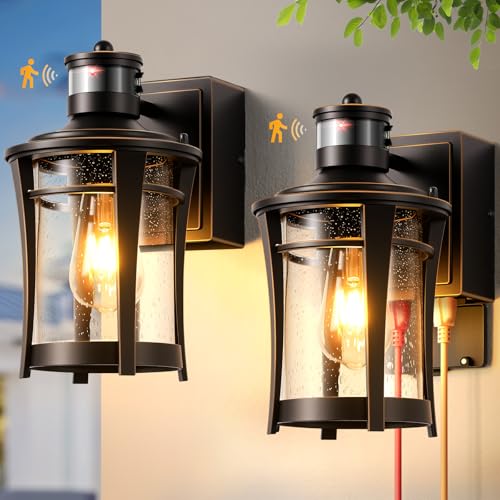 Image of Gleamz 2-Pack Outdoor Wall Light with GFCI Outlet, Bronze Front Porch Light