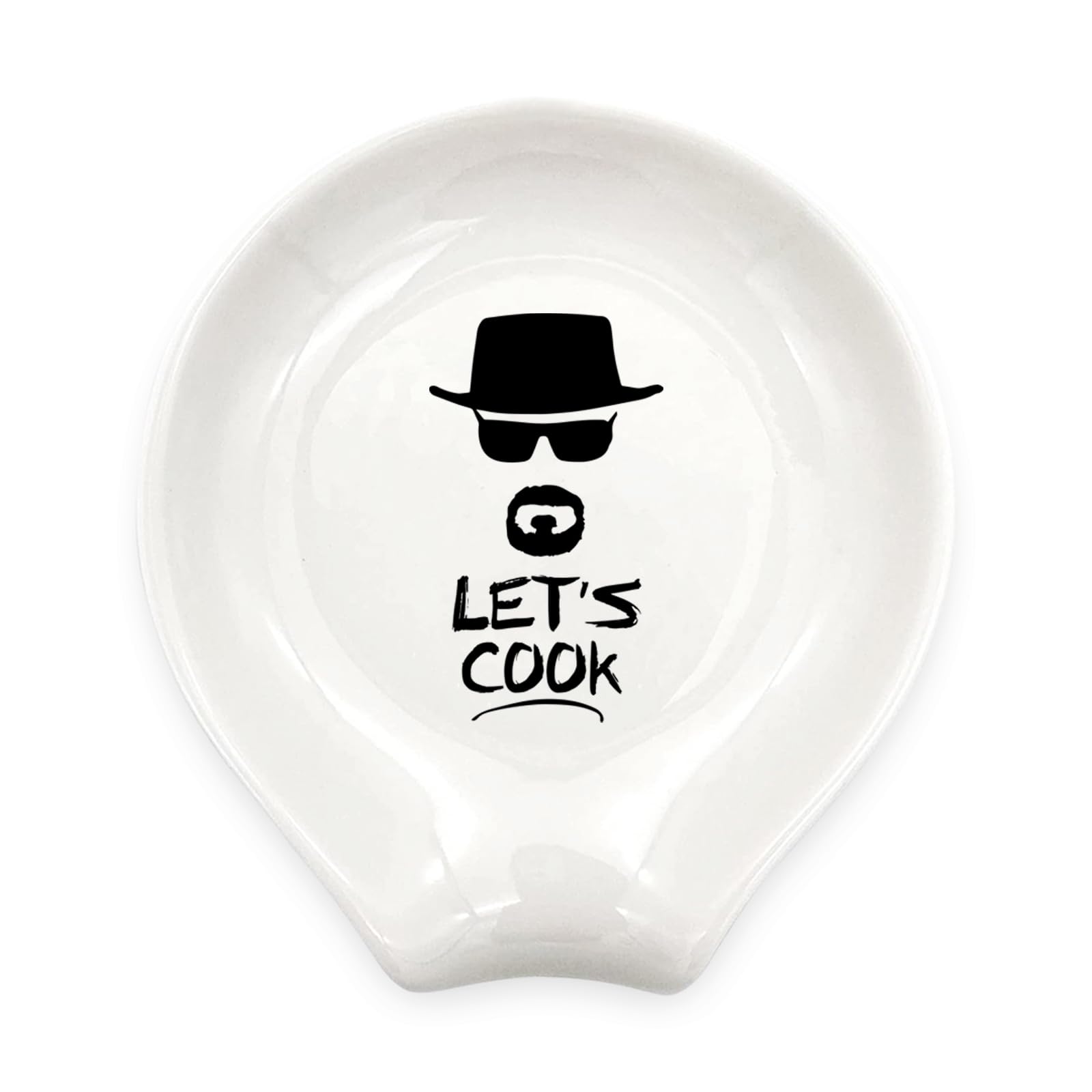 YROVWENQ Funny Kitchen White Ceramic Spoon Rests, Let’s Cook Coffee Tea Spoon Rest Holder for Men, Friends, Chef New House Housewarming Gift