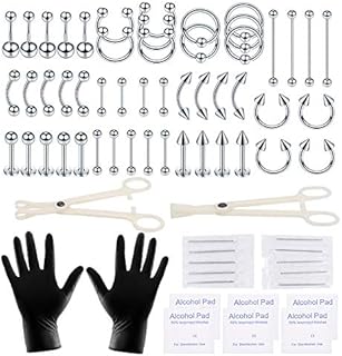 Xpircn 70PCS Piercing Kit Stainless Steel 14G 16G Lip Nose Tongue Tragus Cartilage Daith Eyebrow Belly Button Rings Body Piercing Tools