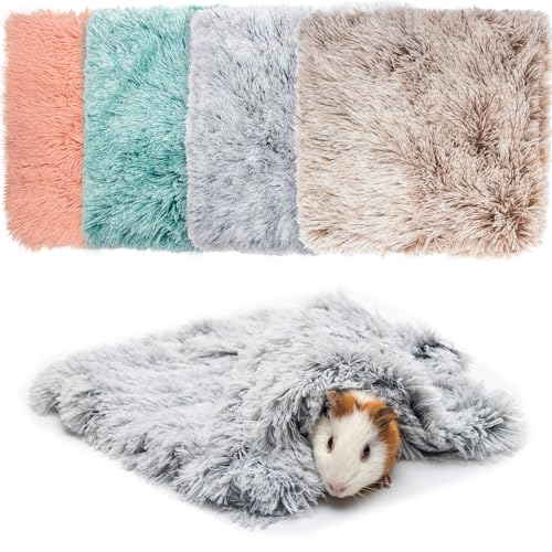 KAYCOWZA Guinea Pig Blankets 4 Pack, Warm Cozy Pet Cage Accessories for Guinea Pig Hedgehog Rabbit Hamster Chinchilla Ferret Small Animals, Fleece Cage Liners Bedding Mat Washable for Cold Weather