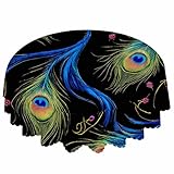IBILIU Peacock Feathers Round Tablecloth,Colorful Peacock Tail Round Table Cloth Circular Table Cover Protector Decorative for Kitchen, Home, Dining Desk, Holiday,Party,60 Inch