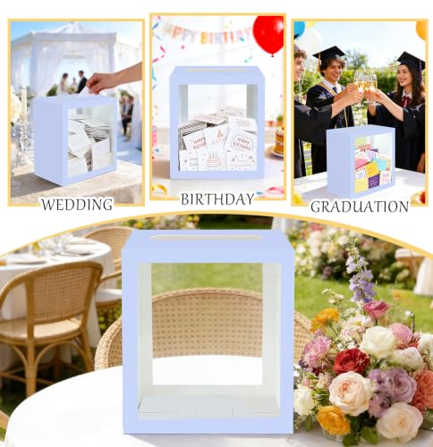 Image of SietDESEO Lavender Card Box for Party with Clear Window Large Gift Card Box Holder for Wedding Reception Birthday Graduation Baby Shower Raffle Ticket Box