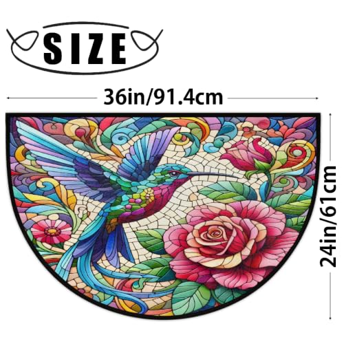 Image of Half Round Doormat Hummingbird Non Slip Semi Circle Area Rug Runner Mat