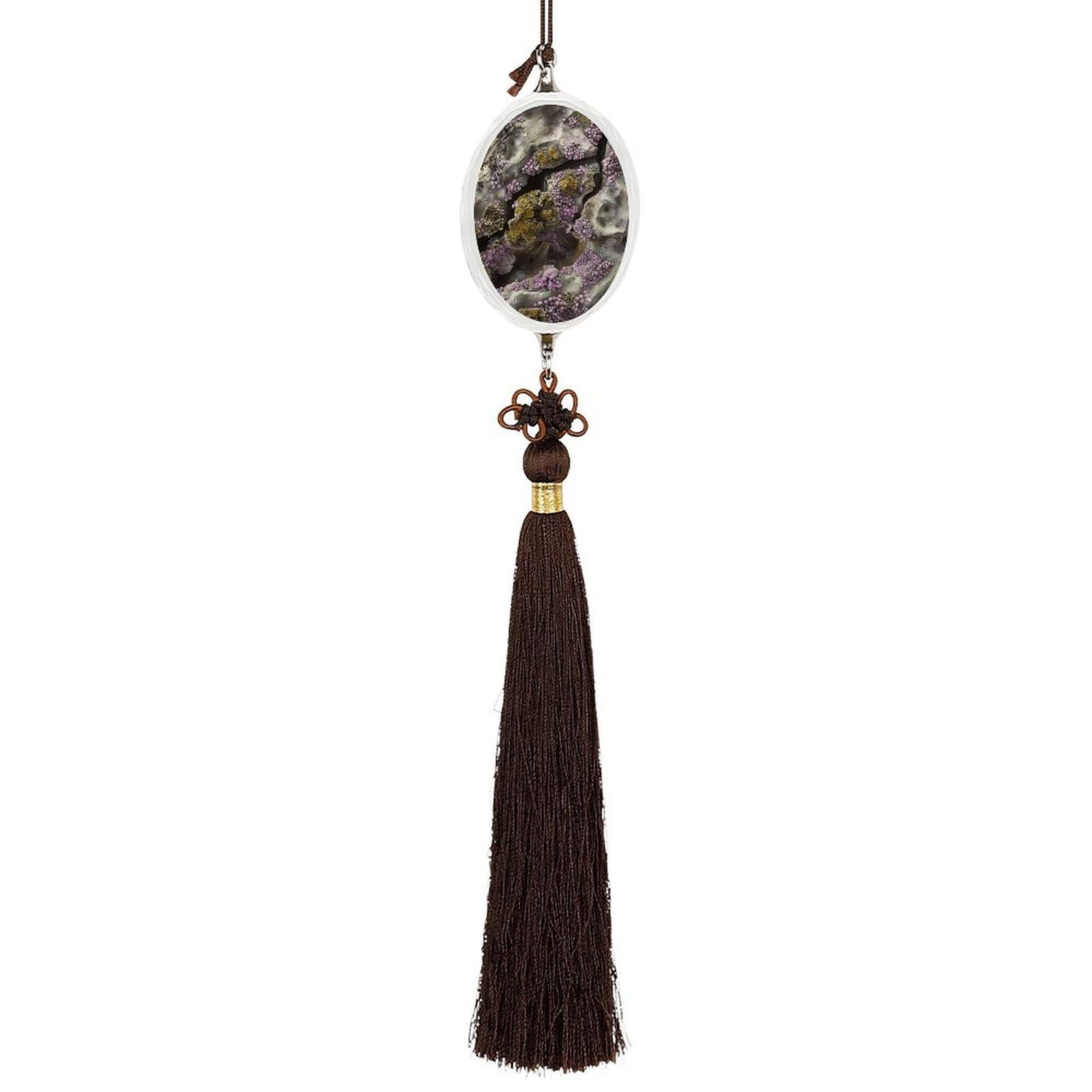 Crystal Auto Pendant Charms Ellipse Crystal Car Rear View Mirror Charms Moss on Rocks Auto Hanging Interior Ornament Pendant Car Interior Accessories for Women Men CarCharms Decor