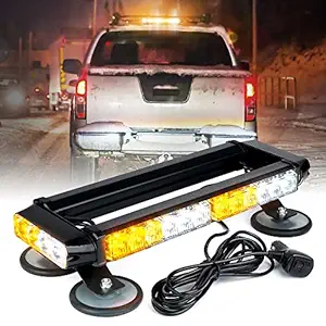 Xprite White Amber 14.5 Inch LED Emergency Strobe Light Bar, 21 Flash Modes Hazard Warning Beacon Lights with Magnetic Base for Construction Vehicles Tow Trucks Car Snow Plow Roof Safety