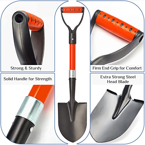 Dikuyeel Shovel For Digging, 28 Inches Small Shovel With D-Grip Fiberglass Handle, Round Small Shovel For Gardening, Metal Small Shovel For Digging Gardening (Red) #TOP2