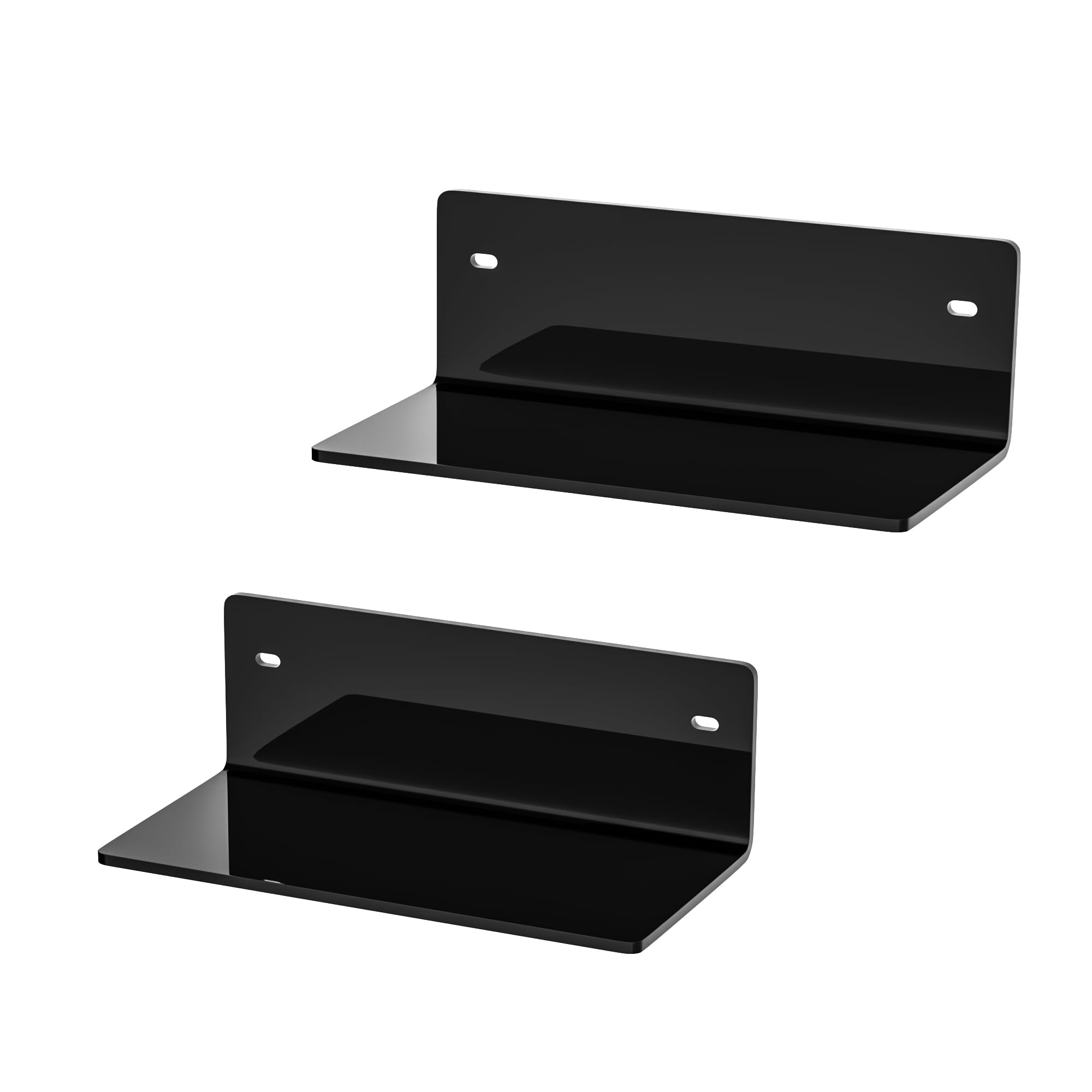 Sezanrpt 8 Inch Black Small Wall Shelves, Acrylic Wall Mounting Ledges Display, Acrylic Black Shelf for Figures Collectibles