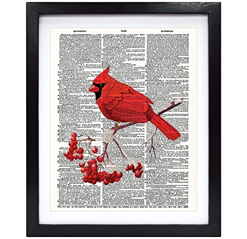Susie Arts 8X10 Unframed Red Cardinal Bird Friends gift Living room Baby room funny art Christmas Gifts Upcycled Vintage Dictionary Art Print Book Art Print Home Decor Wall Art V211
