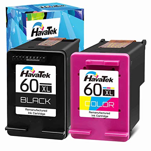 HavaTek Remanufactured Ink Cartridge Replacement for HP 60 60XL Used for HP Photosmart C4700 C4780 C4795 C4680 C4600 D110a Deskjet F4235 F4480 F4580 D2680 F2430 F4400 Printer (1 Black, 1 Tri-Color)