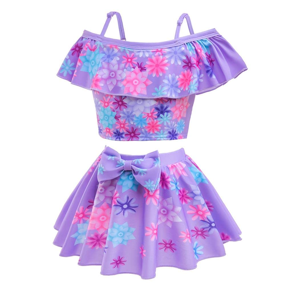 Lito Angels Tankini Fille 2 pièces avec Jupette, 2-6 Ans | Haut à volants, Bretelles réglables, Jupette avec short intégré, Nœud à la taille, Motif floral
