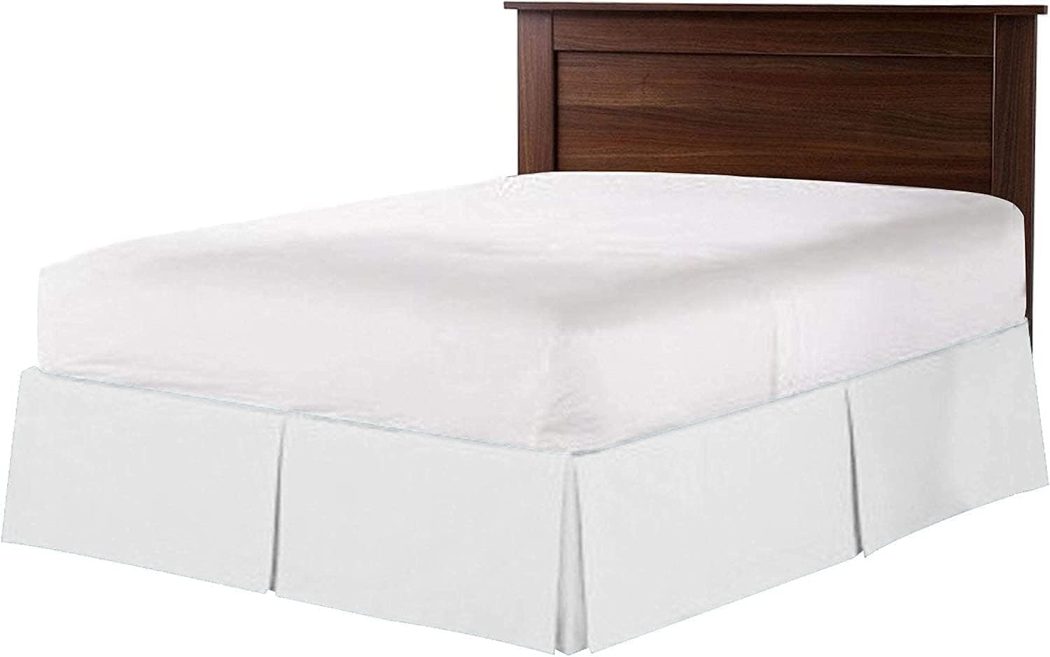 Box Pleated Bed Skirt- 15" Inch Drop Bed Skirt 100% Egyptian Cotton 800 Thrade Count - Queen Size Split Corner Bed Skirt Easy to Fit, White Solid