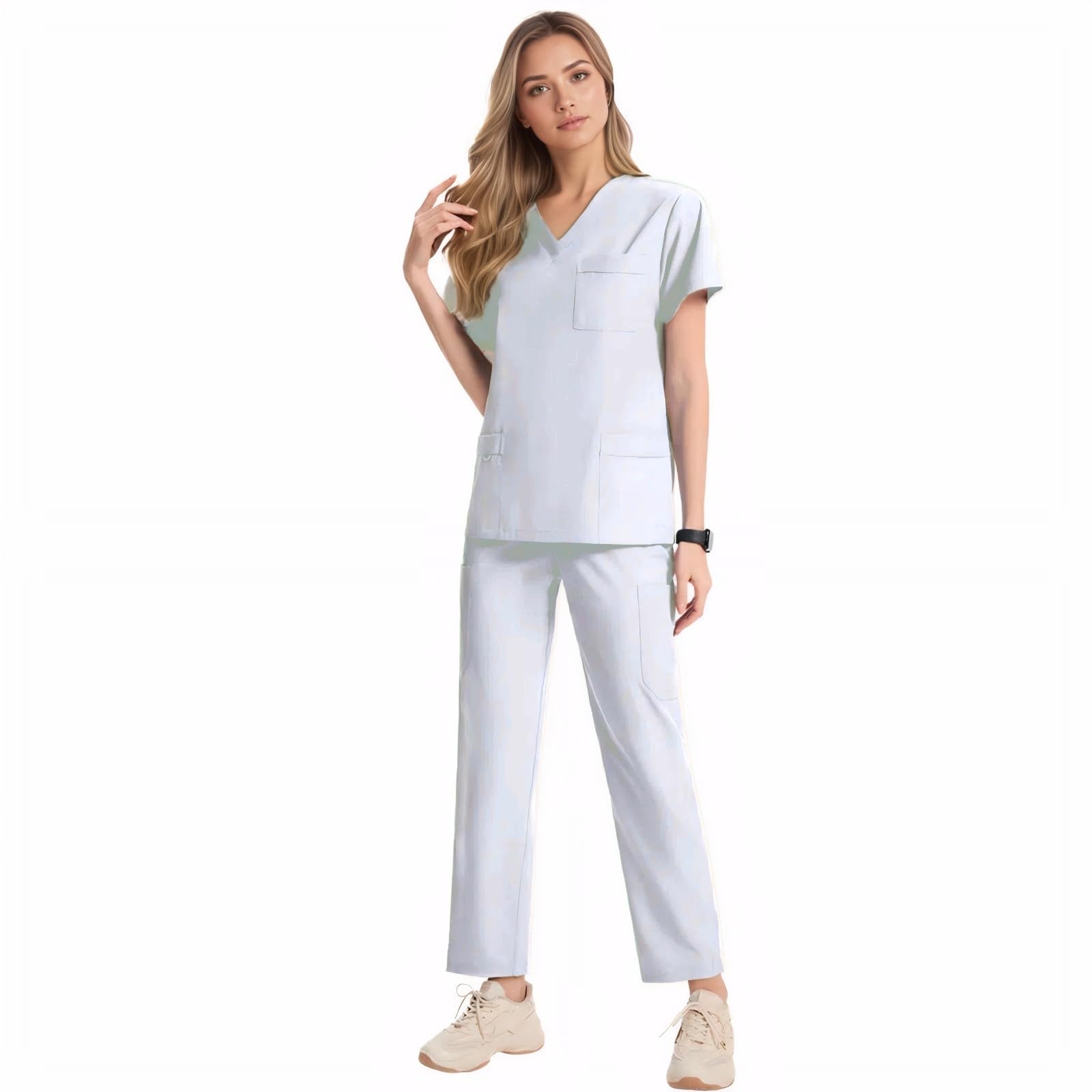 Maizoon Set di scrub da donna elastico per assistenza sanitaria uniforme medica infermiera abbigliamento ad asciugatura rapida scollo a V comodo top e pantaloni