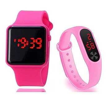 Goldenize fashion Digital Pink LED Boy & Girls Combo of 2 Watches