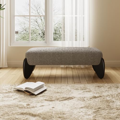 Modern Living Room Bench, Boucle Upholstered Bedroom Bench End of...