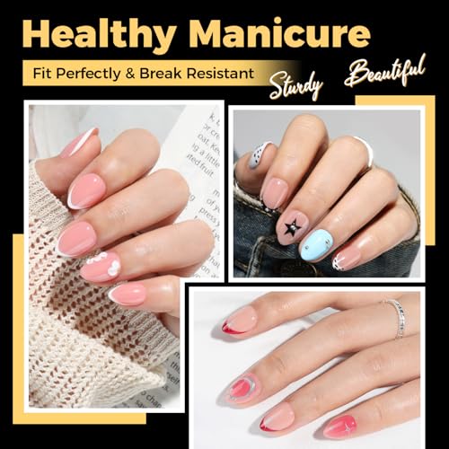 Image of UNA GELLA Extra Short Almond Gel Nail Tips, 216 Pcs Pre-shape XS Almond Nail Tips Full Cover Press On Nails Half Matte Clear Fake Nails For Women Girl DIY Salon At Home 12 Sizes