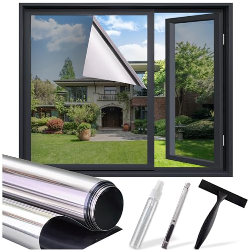 Image of SUNBABY Window Tint for Home, One Way Privacy Film Heat & UV Blocking, Static Cling No Glue Renter Friendly Cover for Home Bedroom, Office & Sliding Glass Door, 29.5 x 78.7 Inch with 3 Tools, Silver
