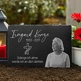 CHRISCK design Schiefer Grabplatte mit Gravur - Grabdeko wetterfest imprägniert für Urnengrab - Gedenktafel mit Foto & riesen Motiv Auswahl - Grabstein Gedenkstein Grab - 22x14 cm o. 30x20 cm