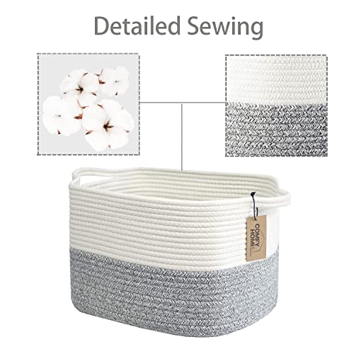 Cotton Rope Woven Basket With Handles For Shelves ,Toys ,Book, Cloth Storage Baskets For Organizing-13.5" X 11" X 9.5" Nursery Cube Bin,Decorative Storage Organizer For Living Room, Bathroom By Comfy-Homi（White/Grey） #TOP6