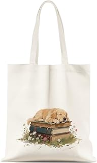 Jnglr Dog Tote Bag Canvas Tote Bag for Women, Gifts for Dog Lovers, Golden Retriever Bag Reading Accessories, Book Lovers ...