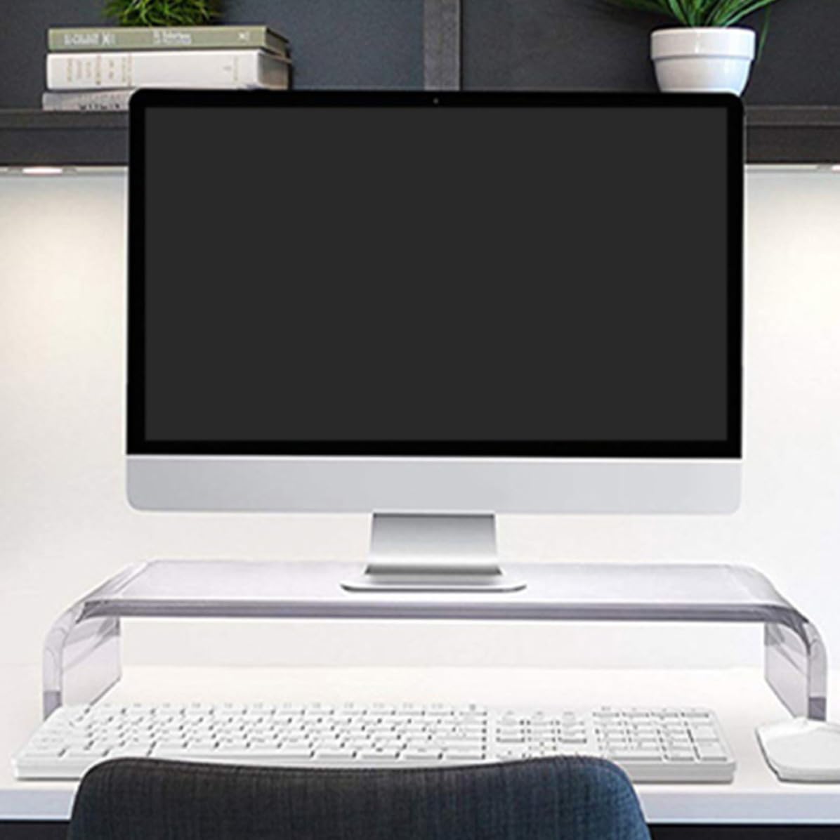 Supporto Rialzato per Laptop in Acrilico Trasparente da Scrivania | Design Ergonomico, Bordi Lisci, Piattaforma Elegante e Trasparente, Accessorio per Ufficio e Postazione Ordinata