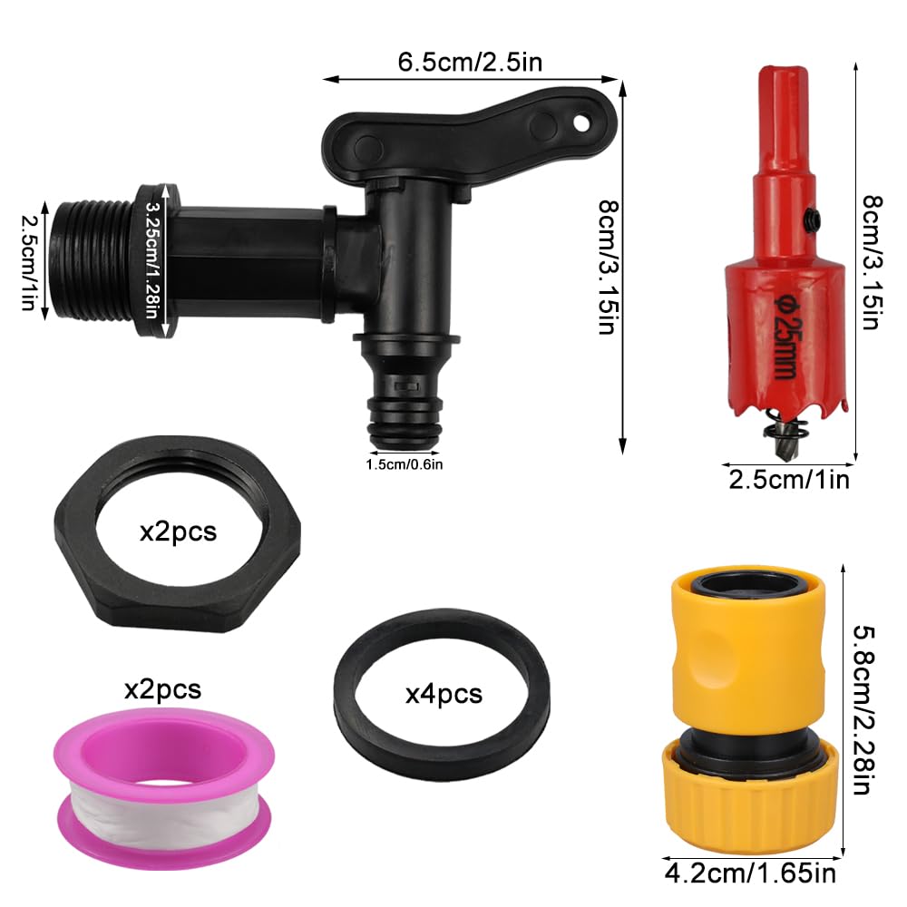 Robinet de Cuve en Plastique 2 Pièces Adaptateur Tuyau Arrosage 3/4 Récupérateur Eau de Pluie